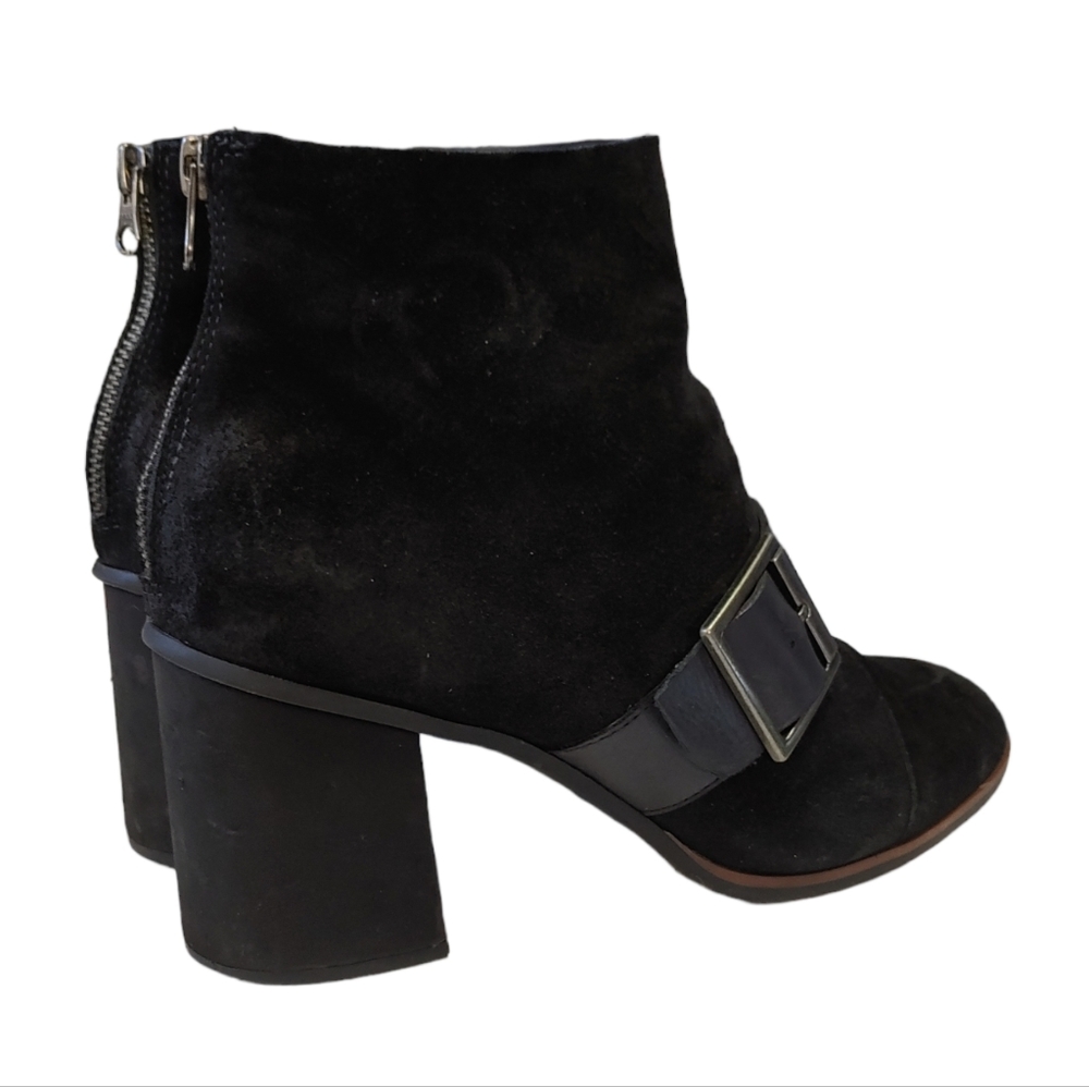 Kork Ease Black Suede Square Toe Buckle Ankle Heels Booties Women's Size 9.5 - Picture 7 of 11